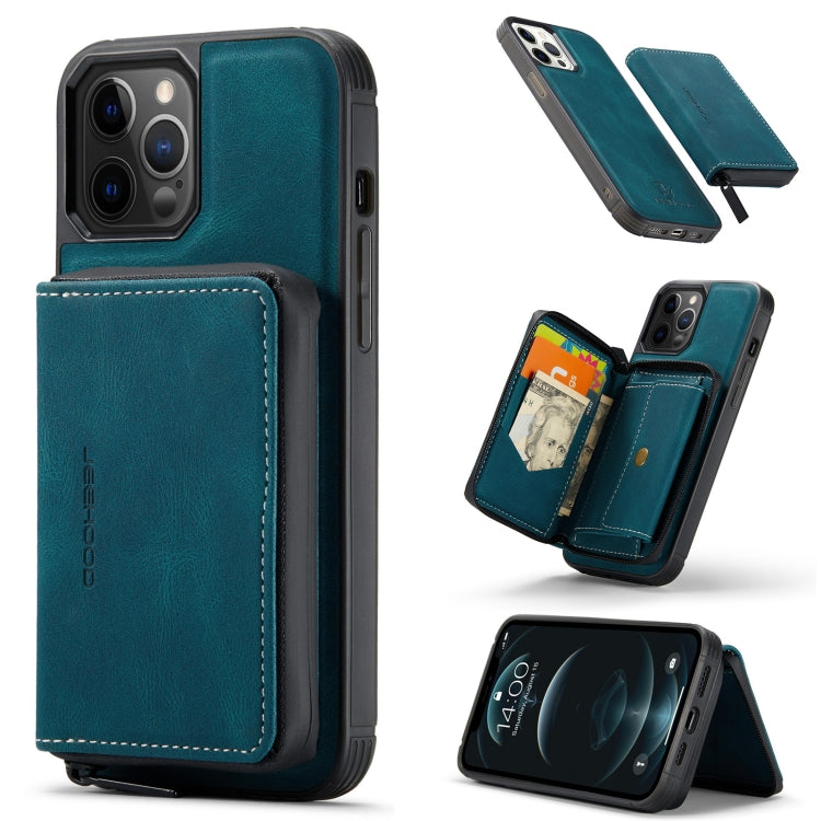 For iPhone 12 / 12 Pro JEEHOOD Magnetic Zipper Horizontal Flip Leather Case with Holder & Card Slot & Wallet(Blue) - iPhone 12 / 12 Pro Cases by JEEHOOD | Online Shopping UK | buy2fix