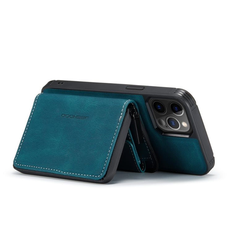 For iPhone 12 / 12 Pro JEEHOOD Magnetic Zipper Horizontal Flip Leather Case with Holder & Card Slot & Wallet(Blue) - iPhone 12 / 12 Pro Cases by JEEHOOD | Online Shopping UK | buy2fix