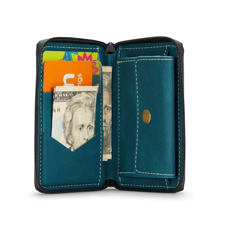 For iPhone 12 / 12 Pro JEEHOOD Magnetic Zipper Horizontal Flip Leather Case with Holder & Card Slot & Wallet(Blue) - iPhone 12 / 12 Pro Cases by JEEHOOD | Online Shopping UK | buy2fix