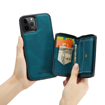 For iPhone 12 / 12 Pro JEEHOOD Magnetic Zipper Horizontal Flip Leather Case with Holder & Card Slot & Wallet(Blue) - iPhone 12 / 12 Pro Cases by JEEHOOD | Online Shopping UK | buy2fix
