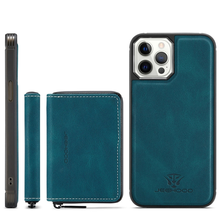 For iPhone 12 / 12 Pro JEEHOOD Magnetic Zipper Horizontal Flip Leather Case with Holder & Card Slot & Wallet(Blue) - iPhone 12 / 12 Pro Cases by JEEHOOD | Online Shopping UK | buy2fix