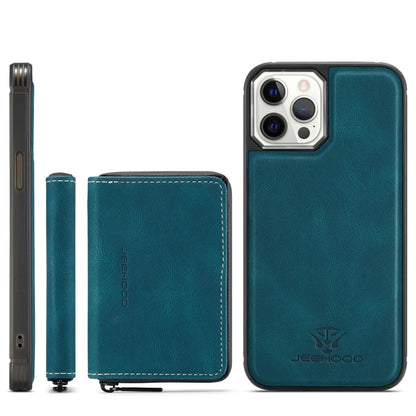For iPhone 12 / 12 Pro JEEHOOD Magnetic Zipper Horizontal Flip Leather Case with Holder & Card Slot & Wallet(Blue) - iPhone 12 / 12 Pro Cases by JEEHOOD | Online Shopping UK | buy2fix