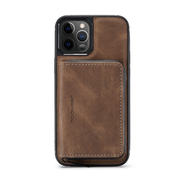 For iPhone 12 / 12 Pro JEEHOOD Magnetic Zipper Horizontal Flip Leather Case with Holder & Card Slot & Wallet(Brown) - iPhone 12 / 12 Pro Cases by JEEHOOD | Online Shopping UK | buy2fix