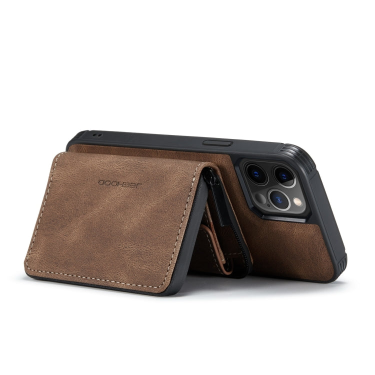 For iPhone 12 / 12 Pro JEEHOOD Magnetic Zipper Horizontal Flip Leather Case with Holder & Card Slot & Wallet(Brown) - iPhone 12 / 12 Pro Cases by JEEHOOD | Online Shopping UK | buy2fix