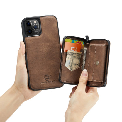 For iPhone 12 / 12 Pro JEEHOOD Magnetic Zipper Horizontal Flip Leather Case with Holder & Card Slot & Wallet(Brown) - iPhone 12 / 12 Pro Cases by JEEHOOD | Online Shopping UK | buy2fix