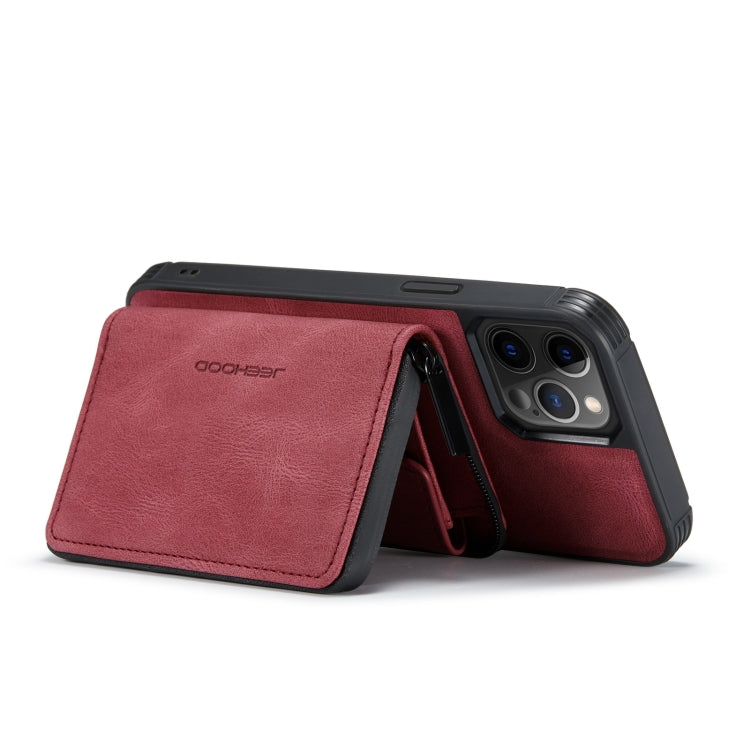 For iPhone 12 / 12 Pro JEEHOOD Magnetic Zipper Horizontal Flip Leather Case with Holder & Card Slot & Wallet(Red) - iPhone 12 / 12 Pro Cases by JEEHOOD | Online Shopping UK | buy2fix
