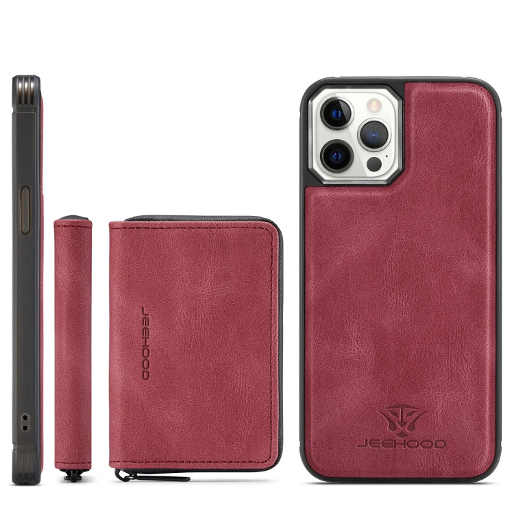 For iPhone 12 / 12 Pro JEEHOOD Magnetic Zipper Horizontal Flip Leather Case with Holder & Card Slot & Wallet(Red) - iPhone 12 / 12 Pro Cases by JEEHOOD | Online Shopping UK | buy2fix