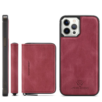 For iPhone 12 / 12 Pro JEEHOOD Magnetic Zipper Horizontal Flip Leather Case with Holder & Card Slot & Wallet(Red) - iPhone 12 / 12 Pro Cases by JEEHOOD | Online Shopping UK | buy2fix