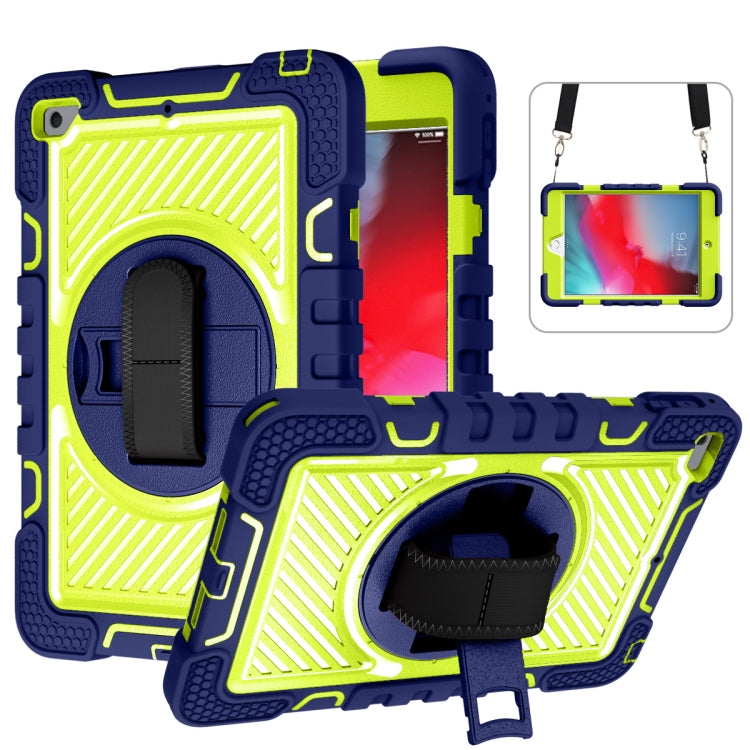 360 Degree Rotation Contrast Color Shockproof Silicone + PC Case with Holder & Hand Grip Strap & Shoulder Strap For iPad mini (2019) / 4(Navy Blue+Yellow Green) - iPad mini (2019) / mini 5 Cases by buy2fix | Online Shopping UK | buy2fix