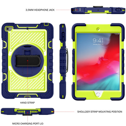 360 Degree Rotation Contrast Color Shockproof Silicone + PC Case with Holder & Hand Grip Strap & Shoulder Strap For iPad mini (2019) / 4(Navy Blue+Yellow Green) - iPad mini (2019) / mini 5 Cases by buy2fix | Online Shopping UK | buy2fix