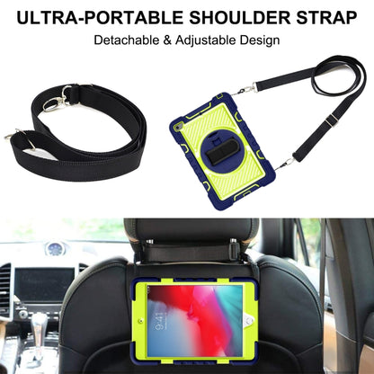 360 Degree Rotation Contrast Color Shockproof Silicone + PC Case with Holder & Hand Grip Strap & Shoulder Strap For iPad mini (2019) / 4(Navy Blue+Yellow Green) - iPad mini (2019) / mini 5 Cases by buy2fix | Online Shopping UK | buy2fix