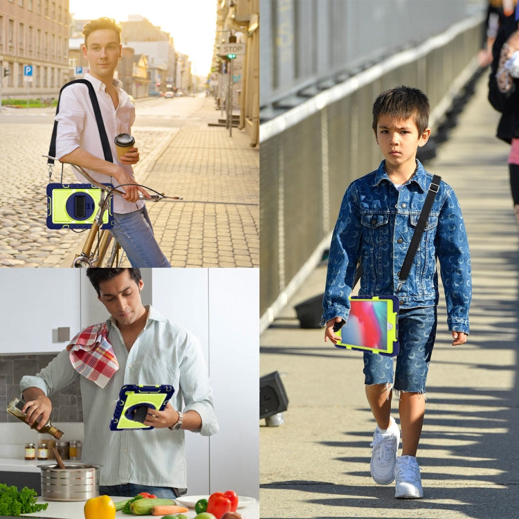 360 Degree Rotation Contrast Color Shockproof Silicone + PC Case with Holder & Hand Grip Strap & Shoulder Strap For iPad mini (2019) / 4(Navy Blue+Yellow Green) - iPad mini (2019) / mini 5 Cases by buy2fix | Online Shopping UK | buy2fix