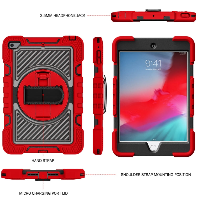 360 Degree Rotation Contrast Color Shockproof Silicone + PC Case with Holder & Hand Grip Strap & Shoulder Strap For iPad mini (2019) / 4(Red+Black) - iPad mini (2019) / mini 5 Cases by buy2fix | Online Shopping UK | buy2fix