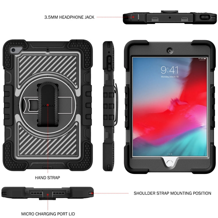 360 Degree Rotation Contrast Color Shockproof Silicone + PC Case with Holder & Hand Grip Strap & Shoulder Strap For iPad mini (2019) / 4(Black) - iPad mini (2019) / mini 5 Cases by buy2fix | Online Shopping UK | buy2fix