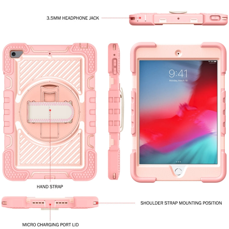 360 Degree Rotation Contrast Color Shockproof Silicone + PC Case with Holder & Hand Grip Strap & Shoulder Strap For iPad mini (2019) / 4(Rose Gold) - iPad mini (2019) / mini 5 Cases by buy2fix | Online Shopping UK | buy2fix