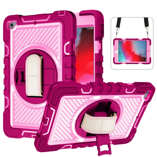 360 Degree Rotation Contrast Color Shockproof Silicone + PC Case with Holder & Hand Grip Strap & Shoulder Strap For iPad mini (2019) / 4(Rose Red+Pink) - iPad mini (2019) / mini 5 Cases by buy2fix | Online Shopping UK | buy2fix