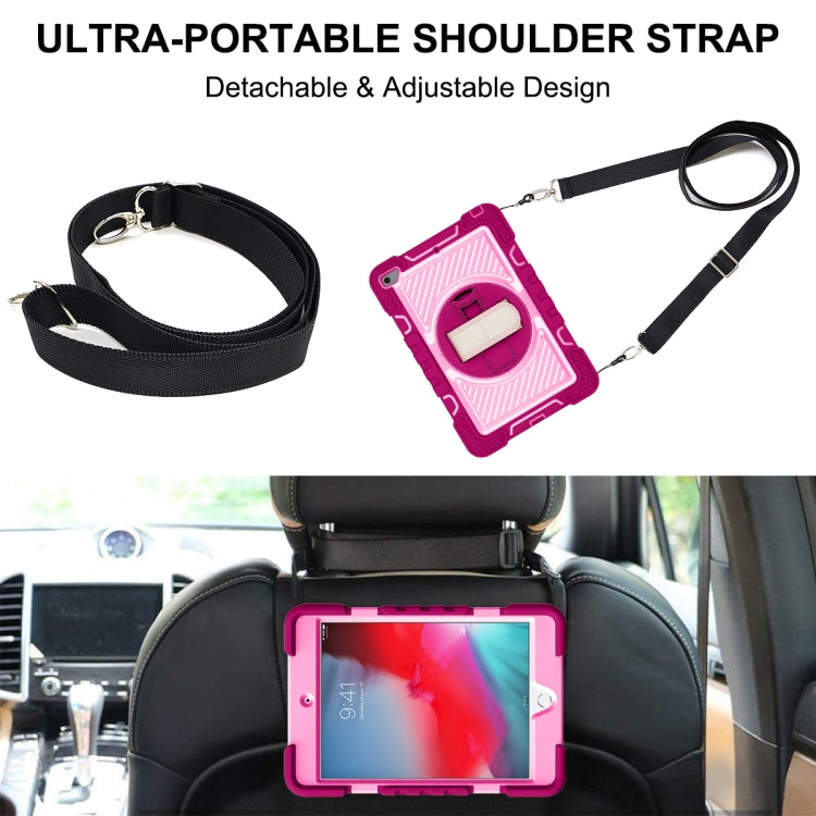 360 Degree Rotation Contrast Color Shockproof Silicone + PC Case with Holder & Hand Grip Strap & Shoulder Strap For iPad mini (2019) / 4(Rose Red+Pink) - iPad mini (2019) / mini 5 Cases by buy2fix | Online Shopping UK | buy2fix