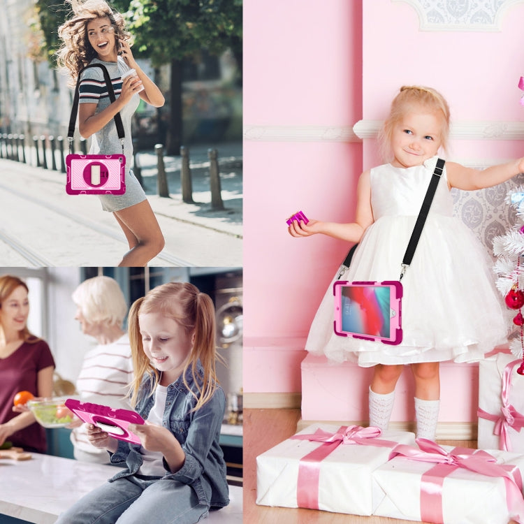 360 Degree Rotation Contrast Color Shockproof Silicone + PC Case with Holder & Hand Grip Strap & Shoulder Strap For iPad mini (2019) / 4(Rose Red+Pink) - iPad mini (2019) / mini 5 Cases by buy2fix | Online Shopping UK | buy2fix