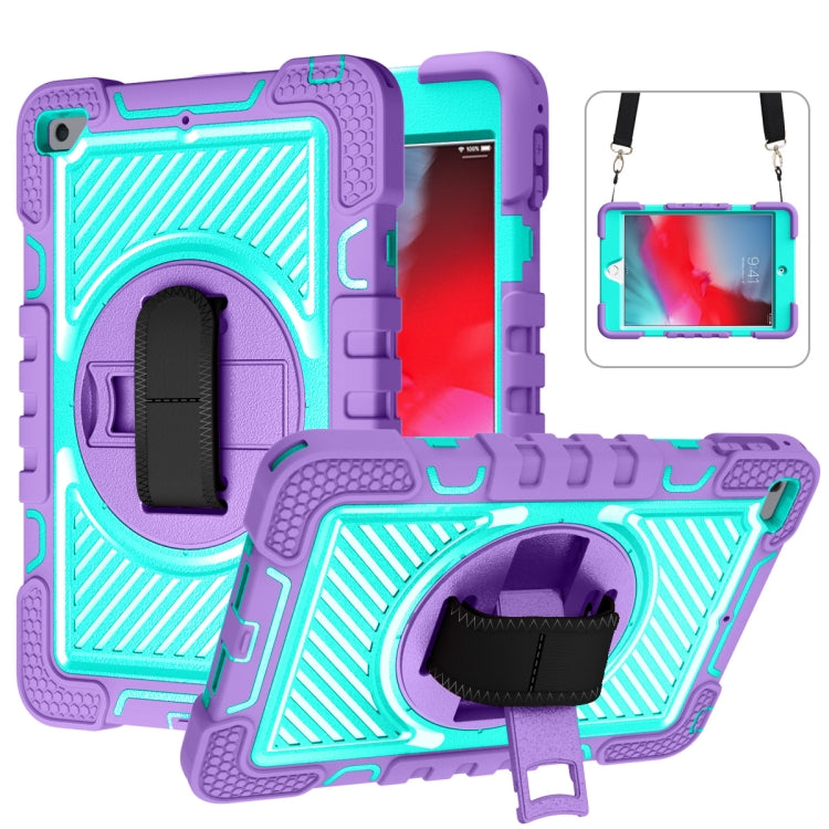 360 Degree Rotation Contrast Color Shockproof Silicone + PC Case with Holder & Hand Grip Strap & Shoulder Strap For iPad mini (2019) / 4(Purple+Mint Green) - iPad mini (2019) / mini 5 Cases by buy2fix | Online Shopping UK | buy2fix