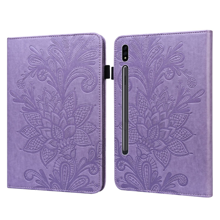 For Samsung Galaxy Tab S8 / Galaxy Tab S7 SM-T870/SM-T875/SM-T876B Lace Flower Embossing Pattern Horizontal Flip Leather Case with Holder & Card Slots & Wallet & Photo Frame(Purple) by buy2fix