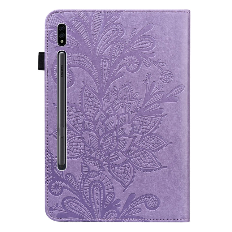 For Samsung Galaxy Tab S8 / Galaxy Tab S7 SM-T870/SM-T875/SM-T876B Lace Flower Embossing Pattern Horizontal Flip Leather Case with Holder & Card Slots & Wallet & Photo Frame(Purple) by buy2fix