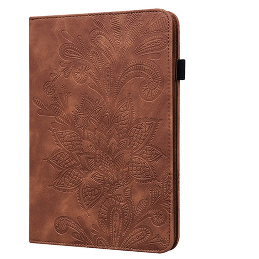 For Samsung Galaxy Tab S8 / Galaxy Tab S7 SM-T870/SM-T875/SM-T876B Lace Flower Embossing Pattern Horizontal Flip Leather Case with Holder & Card Slots & Wallet & Photo Frame(Brown) - Galaxy Tab S8 Cases by buy2fix | Online Shopping UK | buy2fix