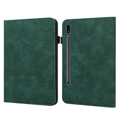 For Samsung Galaxy Tab S8 / Galaxy Tab S7 SM-T870/SM-T875/SM-T876B Lace Flower Embossing Pattern Horizontal Flip Leather Case with Holder & Card Slots & Wallet & Photo Frame(Green) by buy2fix