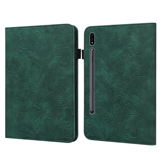 For Samsung Galaxy Tab S8 / Galaxy Tab S7 SM-T870/SM-T875/SM-T876B Lace Flower Embossing Pattern Horizontal Flip Leather Case with Holder & Card Slots & Wallet & Photo Frame(Green) by buy2fix