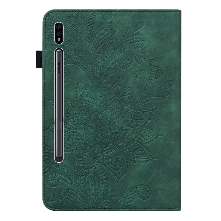 For Samsung Galaxy Tab S8 / Galaxy Tab S7 SM-T870/SM-T875/SM-T876B Lace Flower Embossing Pattern Horizontal Flip Leather Case with Holder & Card Slots & Wallet & Photo Frame(Green) by buy2fix