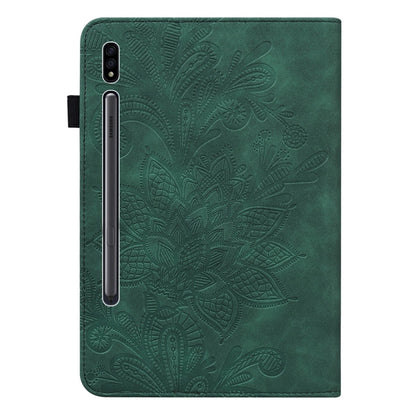For Samsung Galaxy Tab S8 / Galaxy Tab S7 SM-T870/SM-T875/SM-T876B Lace Flower Embossing Pattern Horizontal Flip Leather Case with Holder & Card Slots & Wallet & Photo Frame(Green) by buy2fix