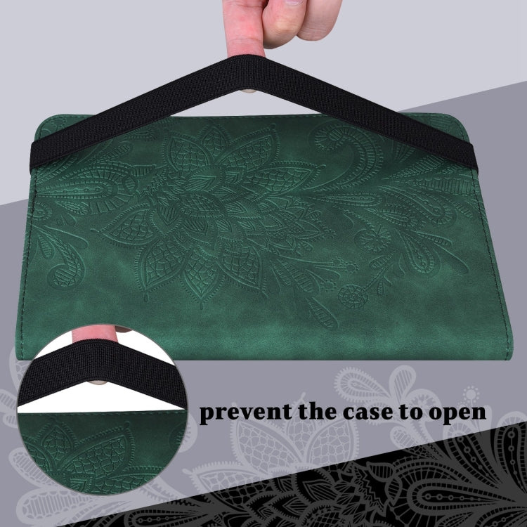 For Samsung Galaxy Tab S8 / Galaxy Tab S7 SM-T870/SM-T875/SM-T876B Lace Flower Embossing Pattern Horizontal Flip Leather Case with Holder & Card Slots & Wallet & Photo Frame(Green) by buy2fix