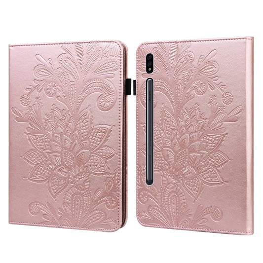 For Samsung Galaxy Tab S8 / Galaxy Tab S7 SM-T870/SM-T875/SM-T876B Lace Flower Embossing Pattern Horizontal Flip Leather Case with Holder & Card Slots & Wallet & Photo Frame(Rose Gold) by buy2fix