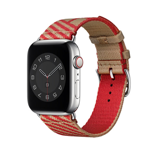 Two-color Nylon Braid Watch Band For Apple Watch Ultra 49mm&Watch Ultra 2 49mm / Series 9&8&7 45mm / SE 3&SE 2&6&SE&5&4 44mm / 3&2&1 42mm(Khaki+Red) by buy2fix