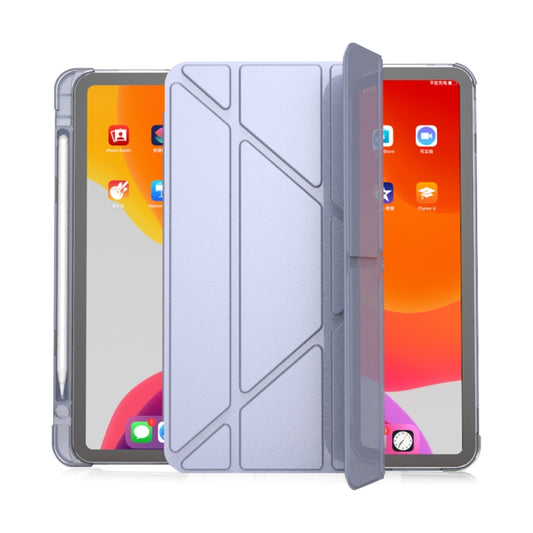 For iPad Pro 11 2022 / 2021 / 2020 Multi-folding Horizontal Flip PU Leather + TPU Aitbag Shockproof Half Paste Tablet Case with Holder & Pen Slot & Sleep / Wake-up Function(Lavender Grey) - iPad Pro 11 (2022/2021) Cases by buy2fix | Online Shopping UK | buy2fix
