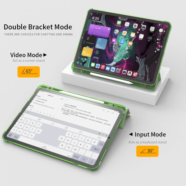 For iPad Pro 11 2022 / 2021 / 2020 Multi-folding Horizontal Flip PU Leather + TPU Aitbag Shockproof Half Paste Tablet Case with Holder & Pen Slot & Sleep / Wake-up Function(Green) - iPad Pro 11 (2022/2021) Cases by buy2fix | Online Shopping UK | buy2fix