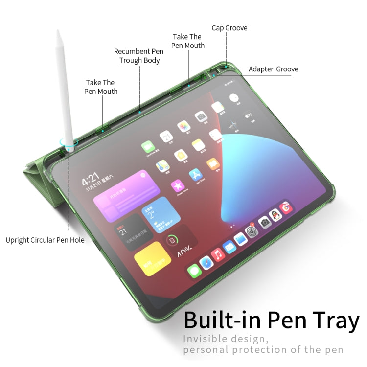 For iPad Pro 11 2022 / 2021 / 2020 Multi-folding Horizontal Flip PU Leather + TPU Aitbag Shockproof Half Paste Tablet Case with Holder & Pen Slot & Sleep / Wake-up Function(Green) - iPad Pro 11 (2022/2021) Cases by buy2fix | Online Shopping UK | buy2fix