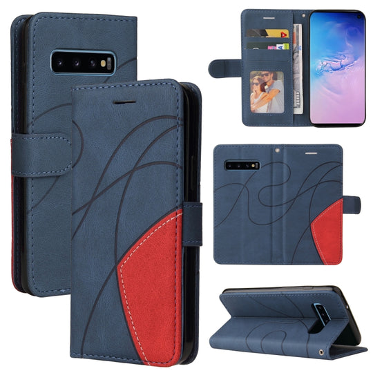 For Samsung Galaxy S10 Dual-color Splicing Horizontal Flip PU Leather Case with Holder & Card Slots & Wallet(Blue)