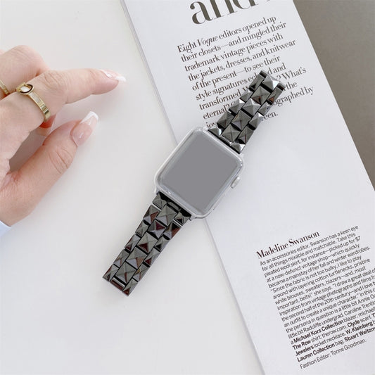 Rhombic Grid Ceramics Watch Band For Apple Watch Series 9&8&7 41mm / SE 3&SE 2&6&SE&5&4 40mm / 3&2&1 38mm(Black) by buy2fix
