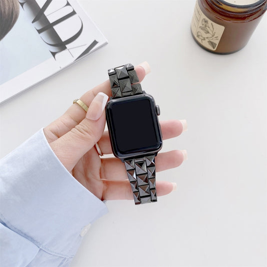 Rhombic Grid Ceramics Watch Band For Apple Watch Series 9&8&7 41mm / SE 3&SE 2&6&SE&5&4 40mm / 3&2&1 38mm(Black) by buy2fix