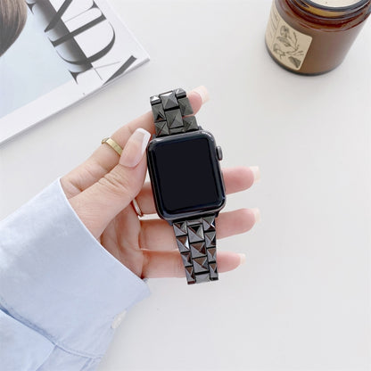 Rhombic Grid Ceramics Watch Band For Apple Watch Ultra 49mm&Watch Ultra 2 49mm / Series 9&8&7 45mm / SE 3&SE 2&6&SE&5&4 44mm / 3&2&1 42mm(Black) by buy2fix