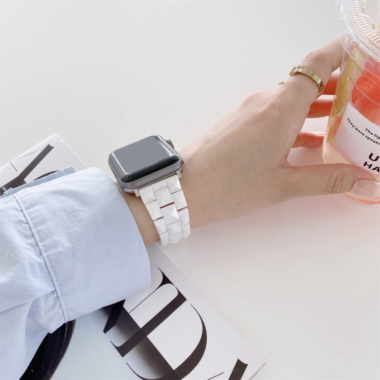 Rhombic Grid Ceramics Watch Band For Apple Watch Ultra 49mm&Watch Ultra 2 49mm / Series 9&8&7 45mm / SE 3&SE 2&6&SE&5&4 44mm / 3&2&1 42mm(White) by buy2fix