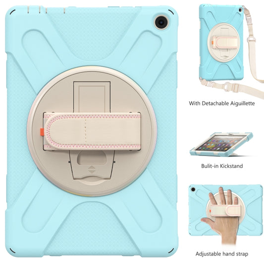 For Amazon Kindle Fire HD 10 2021 Silicone + PC Protective Case with Holder & Shoulder Strap(Ice Blue) - Amazon by buy2fix | Online Shopping UK | buy2fix