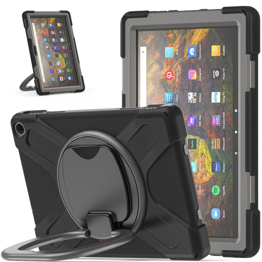 Silicone + PC Protective Case with Holder & Shoulder Strap For Amazon Kindle Fire HD 10 2021(Black+Grey) - Amazon by buy2fix | Online Shopping UK | buy2fix