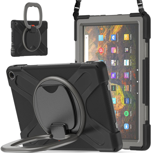 Silicone + PC Protective Case with Holder & Shoulder Strap For Amazon Kindle Fire HD 10 2021(Black+Grey) - Amazon by buy2fix | Online Shopping UK | buy2fix