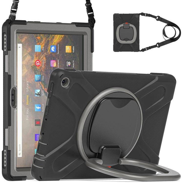 Silicone + PC Protective Case with Holder & Shoulder Strap For Amazon Kindle Fire HD 10 2021(Black+Grey) - Amazon by buy2fix | Online Shopping UK | buy2fix