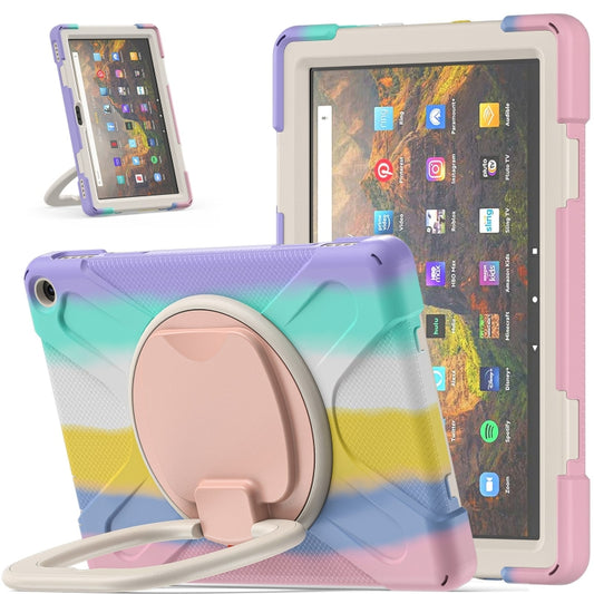 Silicone + PC Protective Case with Holder & Shoulder Strap For Amazon Kindle Fire HD 10 2021(Colorful Pink) - Amazon by buy2fix | Online Shopping UK | buy2fix
