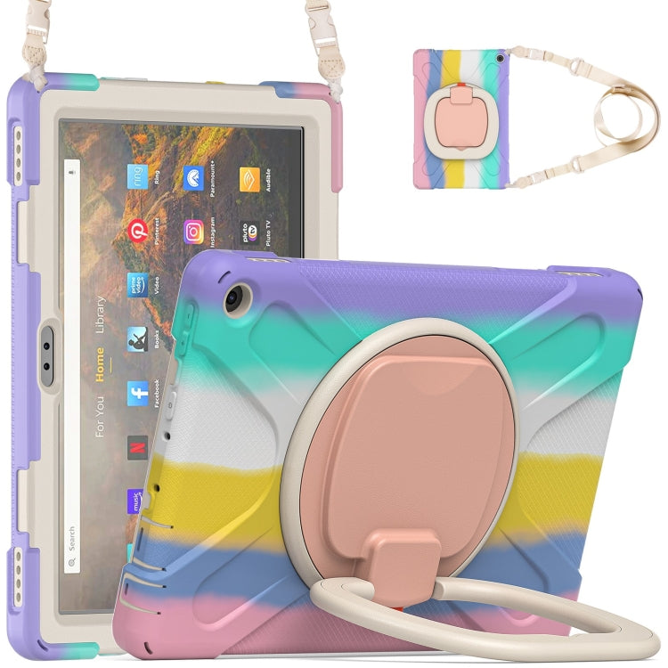 Silicone + PC Protective Case with Holder & Shoulder Strap For Amazon Kindle Fire HD 10 2021(Colorful Pink) - Amazon by buy2fix | Online Shopping UK | buy2fix