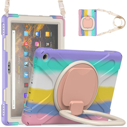 Silicone + PC Protective Case with Holder & Shoulder Strap For Amazon Kindle Fire HD 10 2021(Colorful Pink) - Amazon by buy2fix | Online Shopping UK | buy2fix