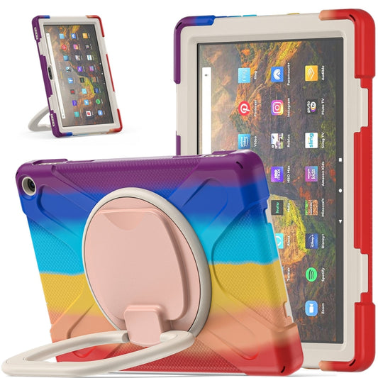 Silicone + PC Protective Case with Holder & Shoulder Strap For Amazon Kindle Fire HD 10 2021(Colorful Red) - Amazon by buy2fix | Online Shopping UK | buy2fix