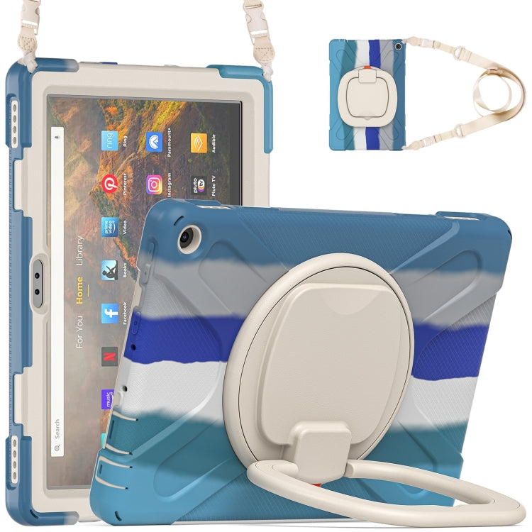 Silicone + PC Protective Case with Holder & Shoulder Strap For Amazon Kindle Fire HD 10 2021(Colorful Blue) - Amazon by buy2fix | Online Shopping UK | buy2fix